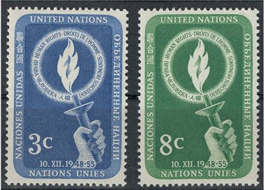 UN NEW YORK 1955 Human Rights Day 2v MNH**