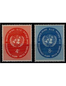 UN NEW YORK 1958 United Nations Emblem 2v MNH**