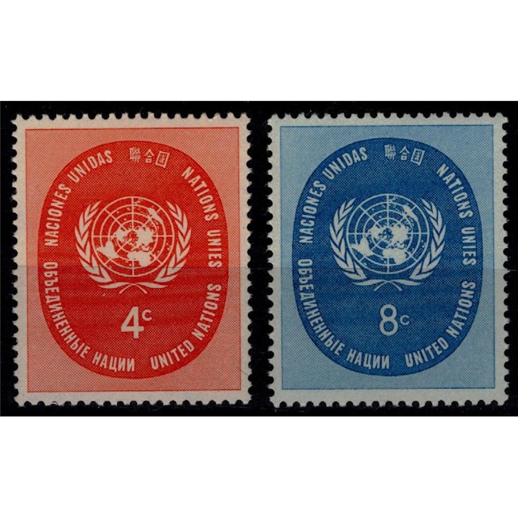 UN NEW YORK 1958 United Nations Emblem 2v MNH**