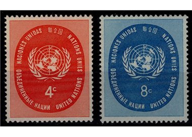 UN NEW YORK 1958 United Nations Emblem 2v MNH**