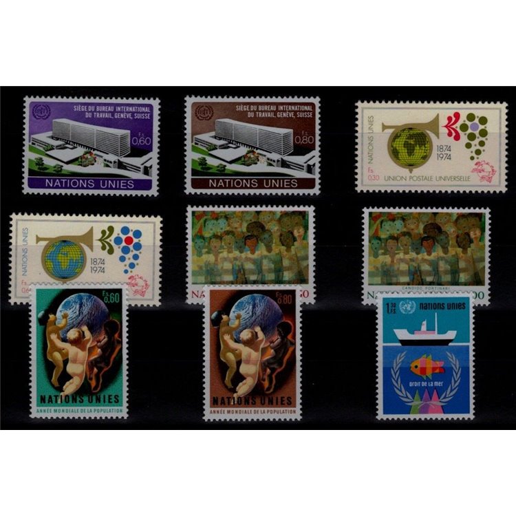 UN GENEVA 1974 Complete vintage 9v MNH**