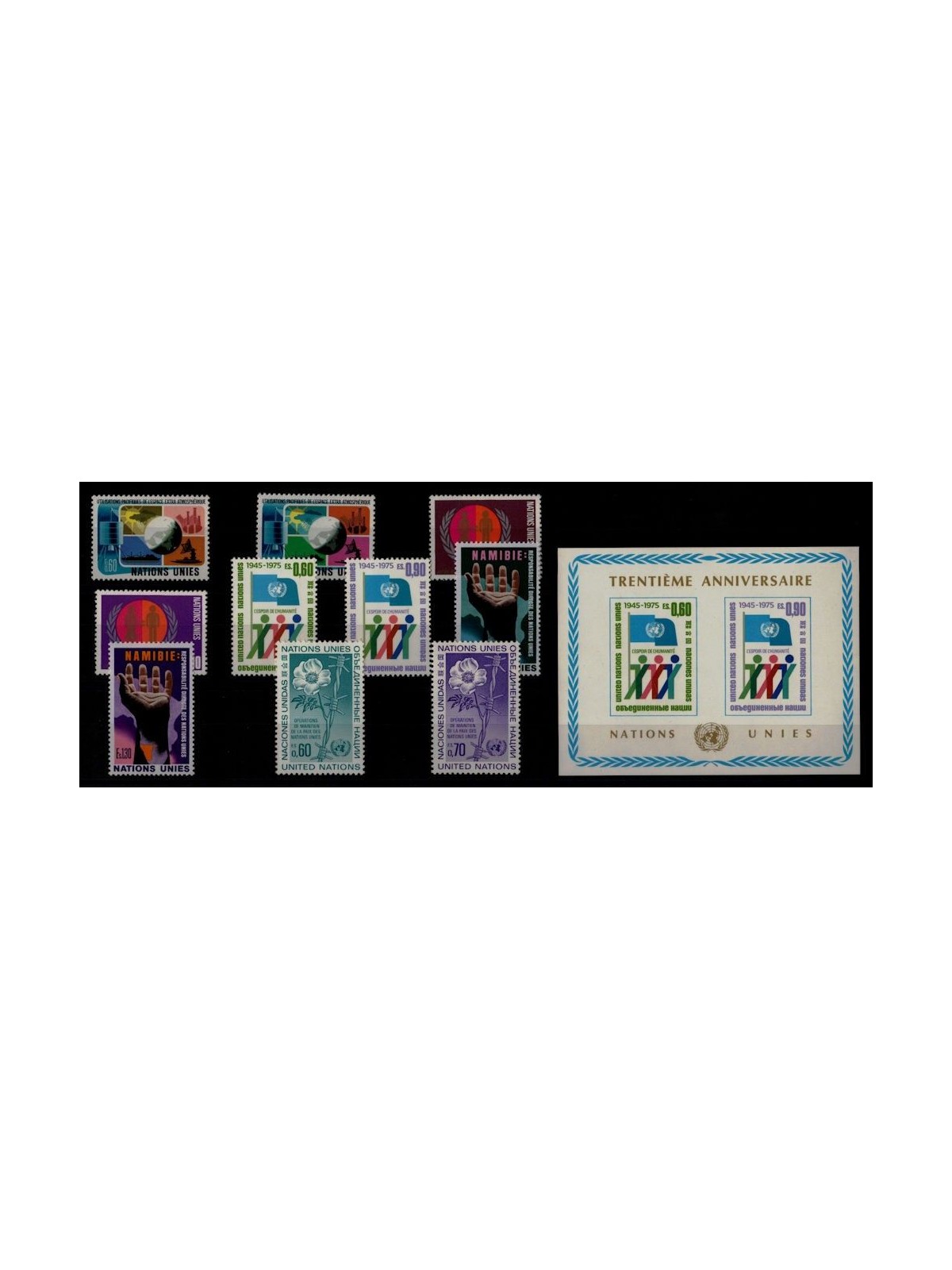 ONU GINEVRA 1975 Annata completa 10v + 1 BF MNH**