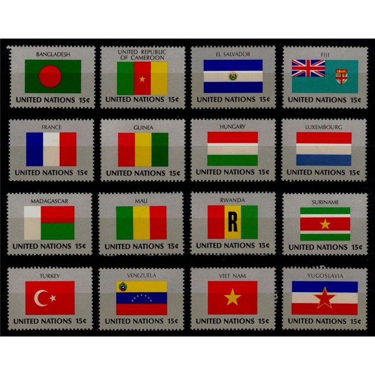 UN NEW YORK 1980 Flags 16v MNH**