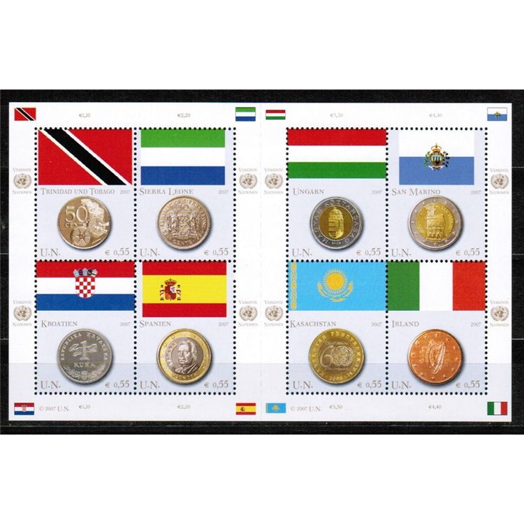 UN VIENNA 2007 Flags and Coins s/s MNH**