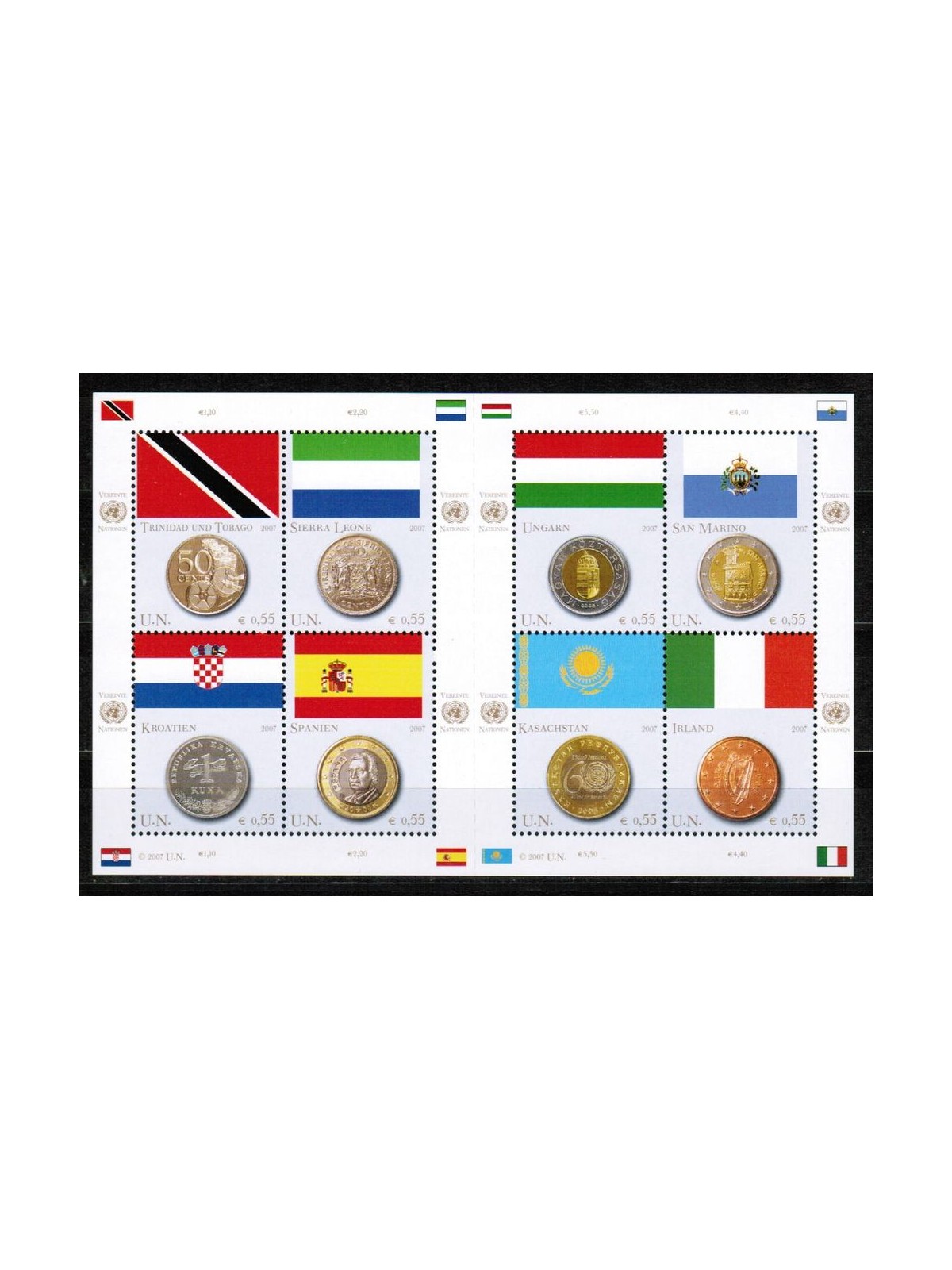 ONU VIENNA 2007 Bandiere e monete BF MNH**