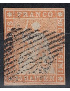 SVIZZERA 1854-62 Helvetia seduta 20r arancio us