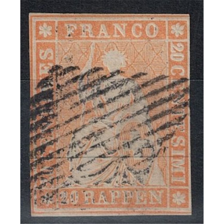 SWITZERLAND 1854-62 Helvetia seated 20r orange used