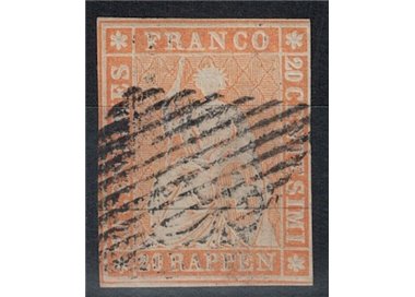 SVIZZERA 1854-62 Helvetia seduta 20r arancio us