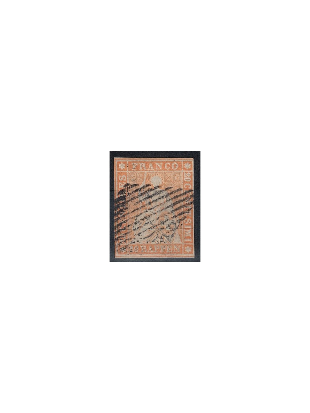 SWITZERLAND 1854-62 Helvetia seated 20r orange used