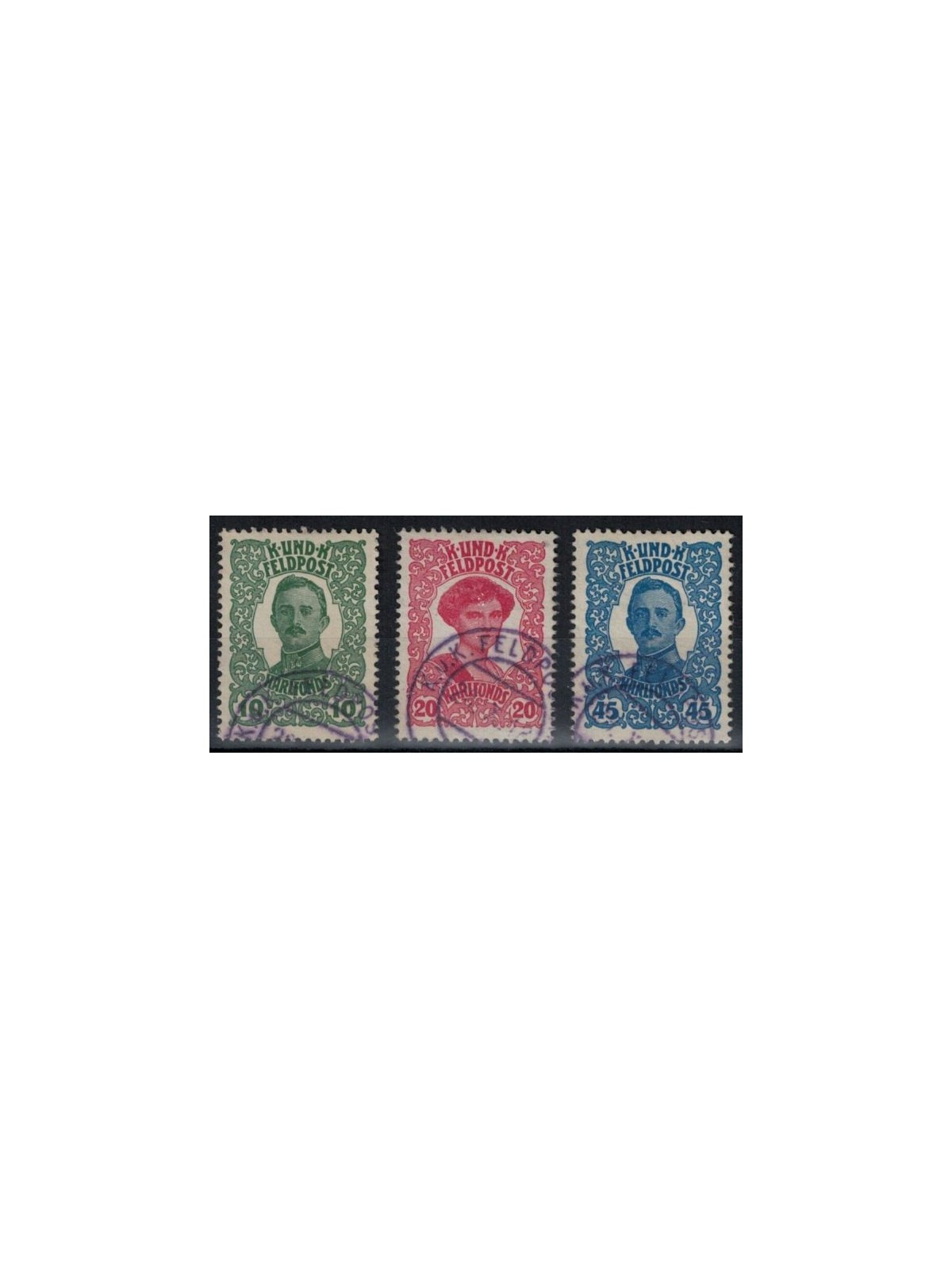 AUSTRIA HUNGARY 1918 Charles I and Zita 3v used