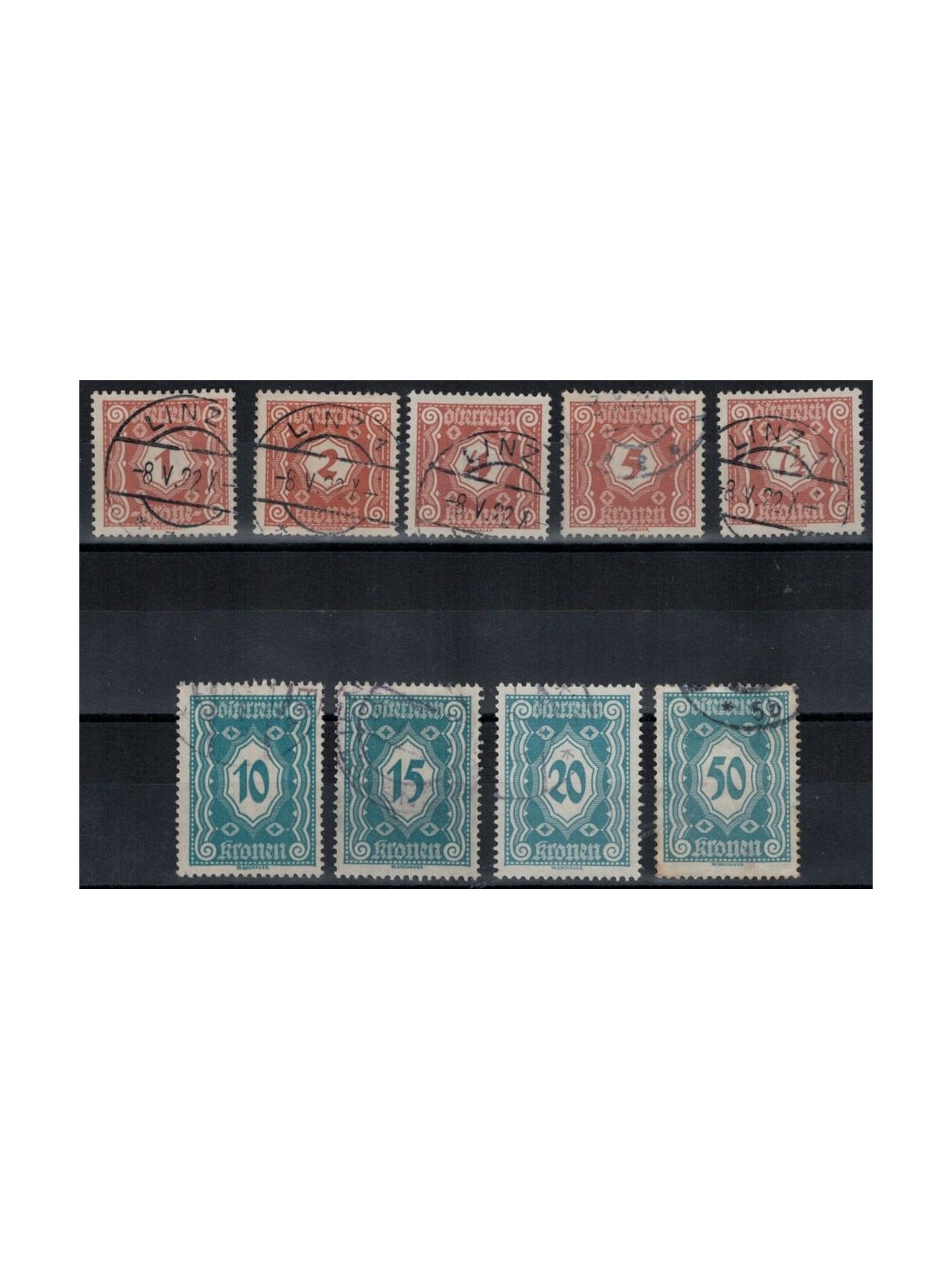 AUSTRIA 1922 Tax stamps 9v used