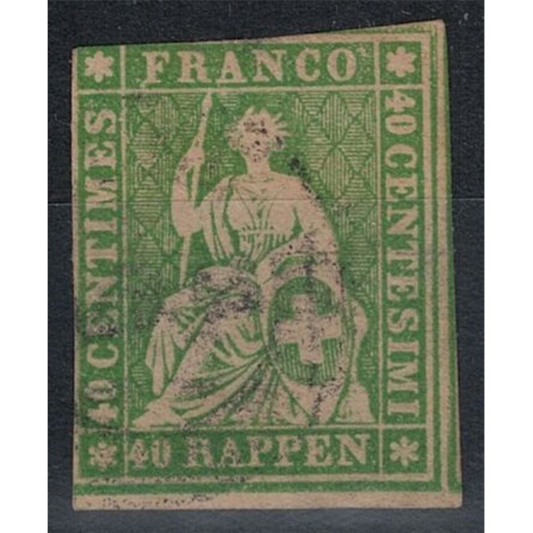 SWITZERLAND 1854-62 Helvetia seated 40r green used