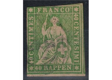 SWITZERLAND 1854-62 Helvetia seated 40r green used