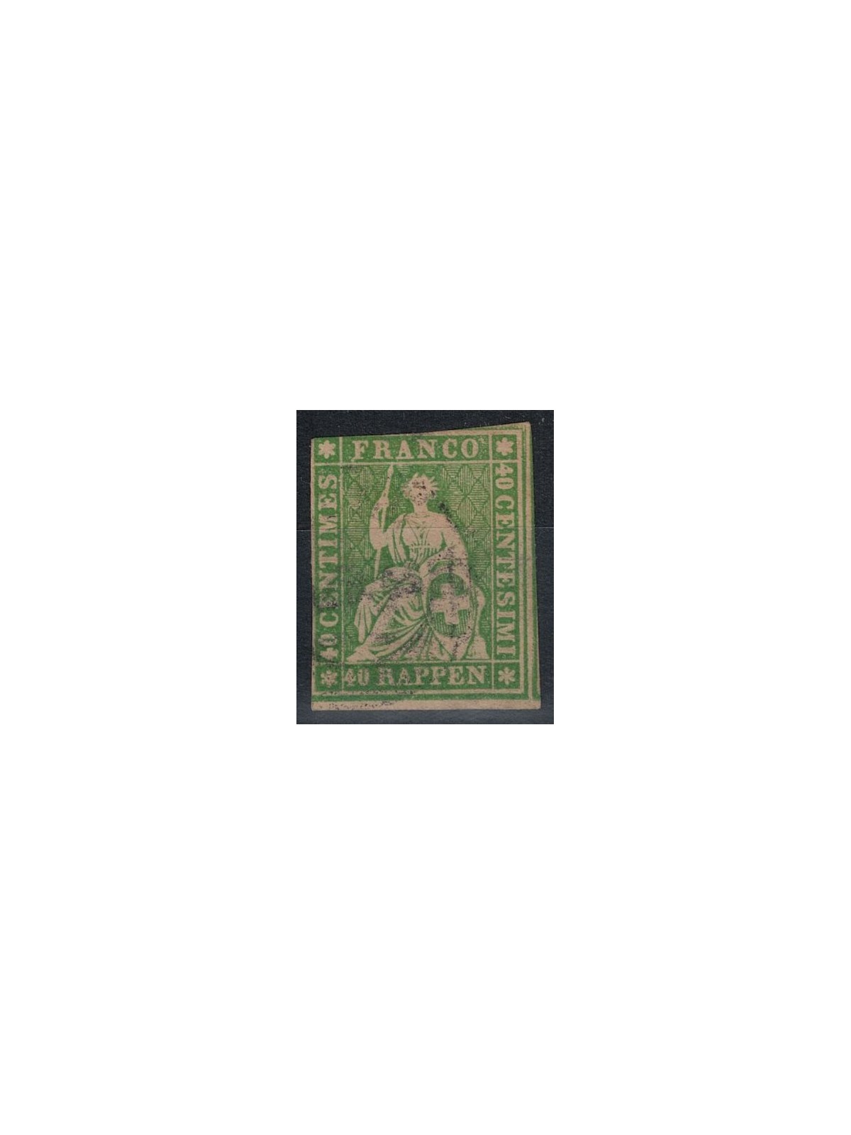 SVIZZERA 1854-62 Helvetia seduta 40r verde us