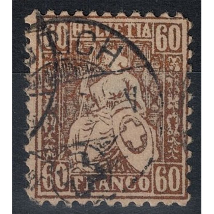 SVIZZERA 1862 Helvetia seduta 60 centesimi bronzo us