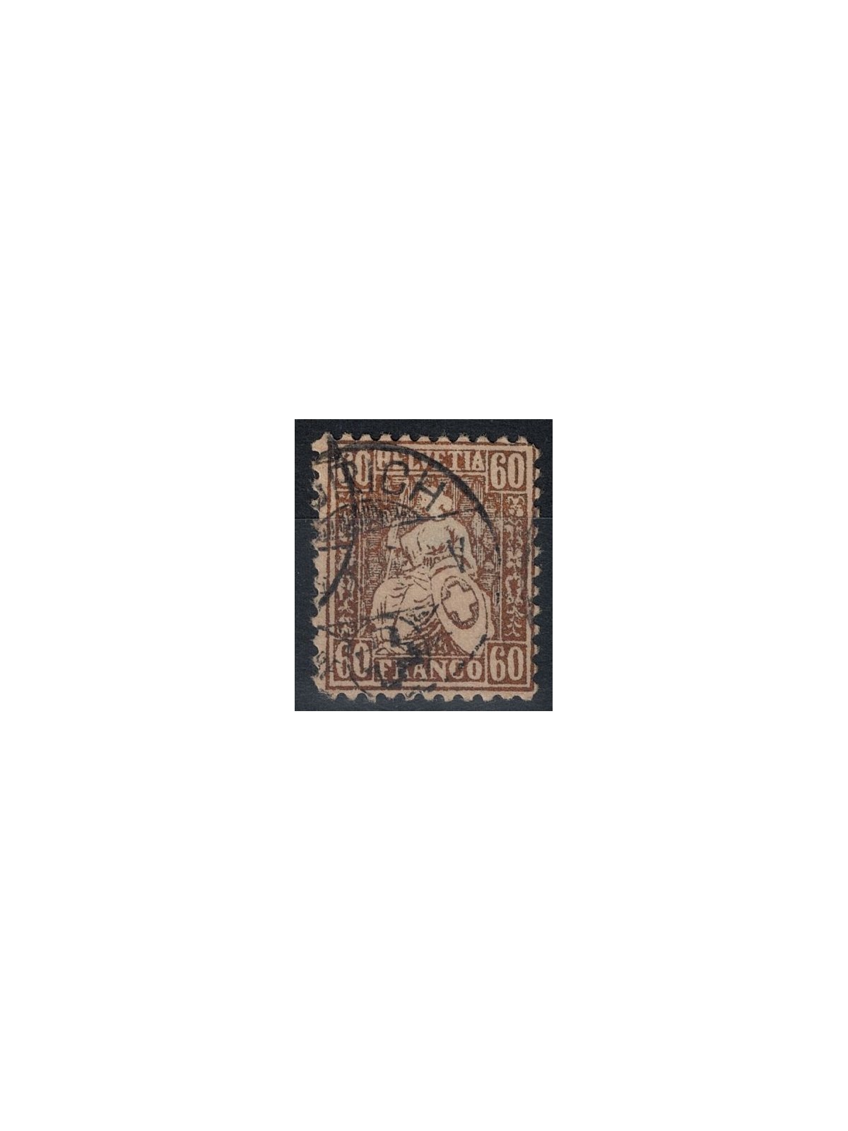 SWITZERLAND 1862 Helvetia seated 60 centimes bronze used