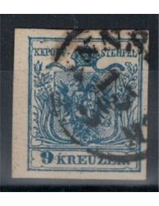 AUSTRIA 1850 Aquila bicipite 9 Kreuzer azzurro us