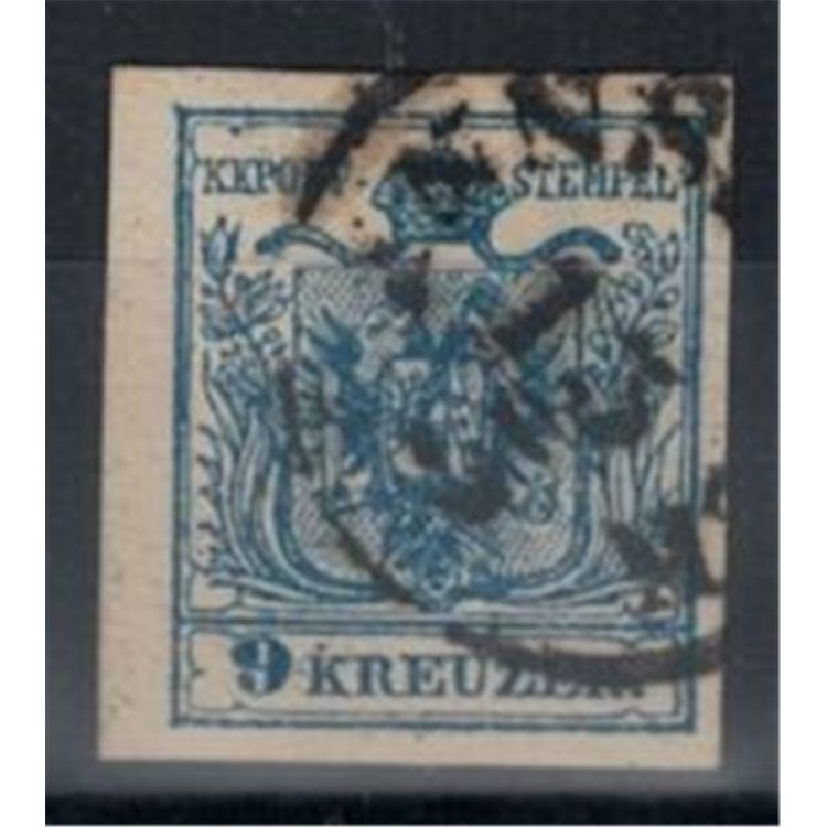 AUSTRIA 1850 Double-headed eagle 9 Kreuzer light blue used