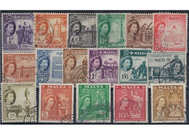 MALTA 1956-57 Elizabeth II and various views 17v used