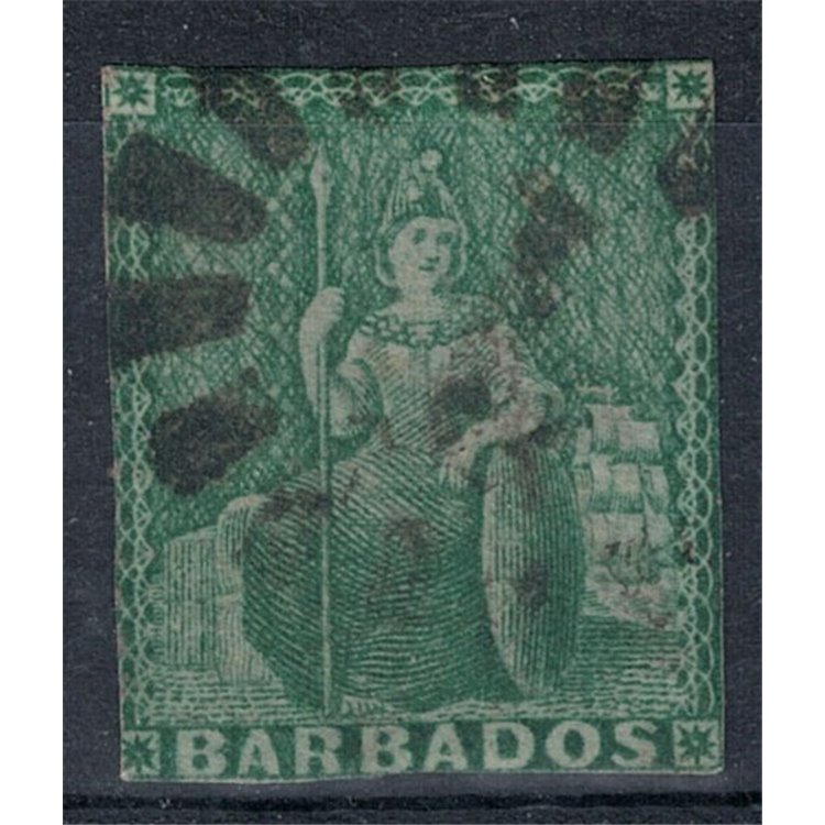 BARBADOS 1857 Queen Victoria ½ p green used ©