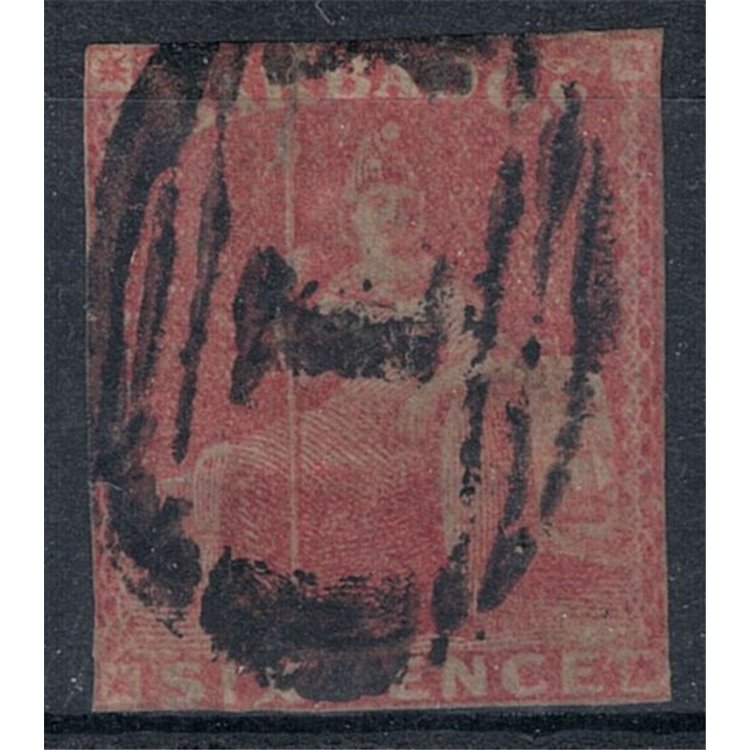 BARBADOS 1858 6p deep pink without watermark, not perforated, used