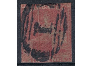 BARBADOS 1858 6p deep pink without watermark, not perforated, used