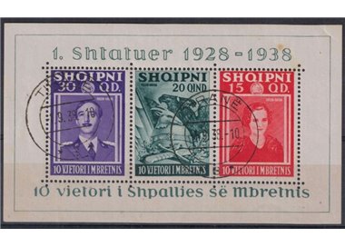 ALBANIA 1938 10th Anniversary of the Kingdom 1 s/s used