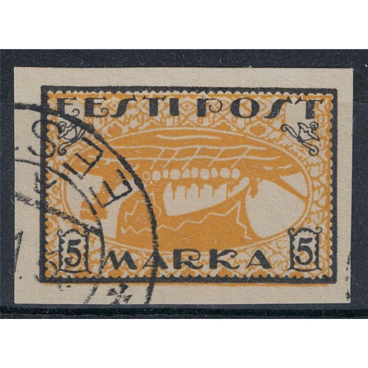 ESTONIA 1919 Varietà, 5m nero e giallo arancio us ©