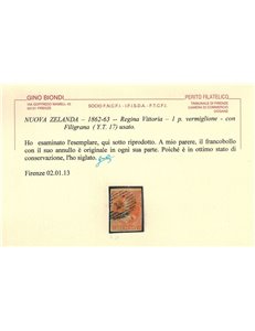 NUOVA ZELANDA 1863 1p vermiglione us ©