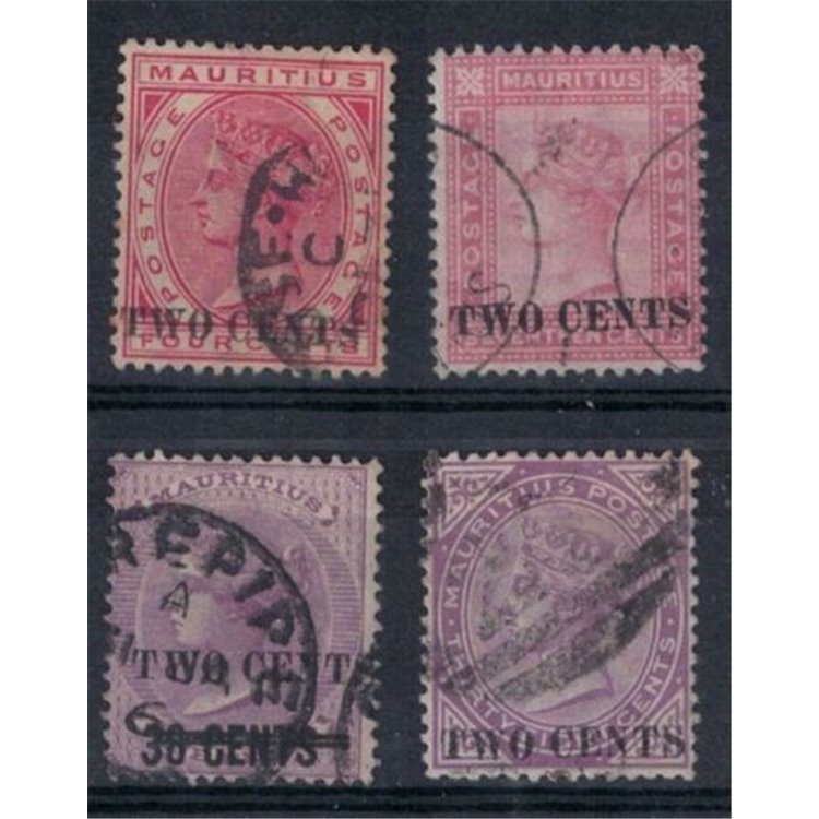 MAURITIUS 1891 Regina Vittoria, soprastampati Two Cents 4v us