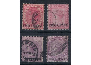 MAURITIUS 1891 Queen Victoria, overprinted Two Cents 4v us