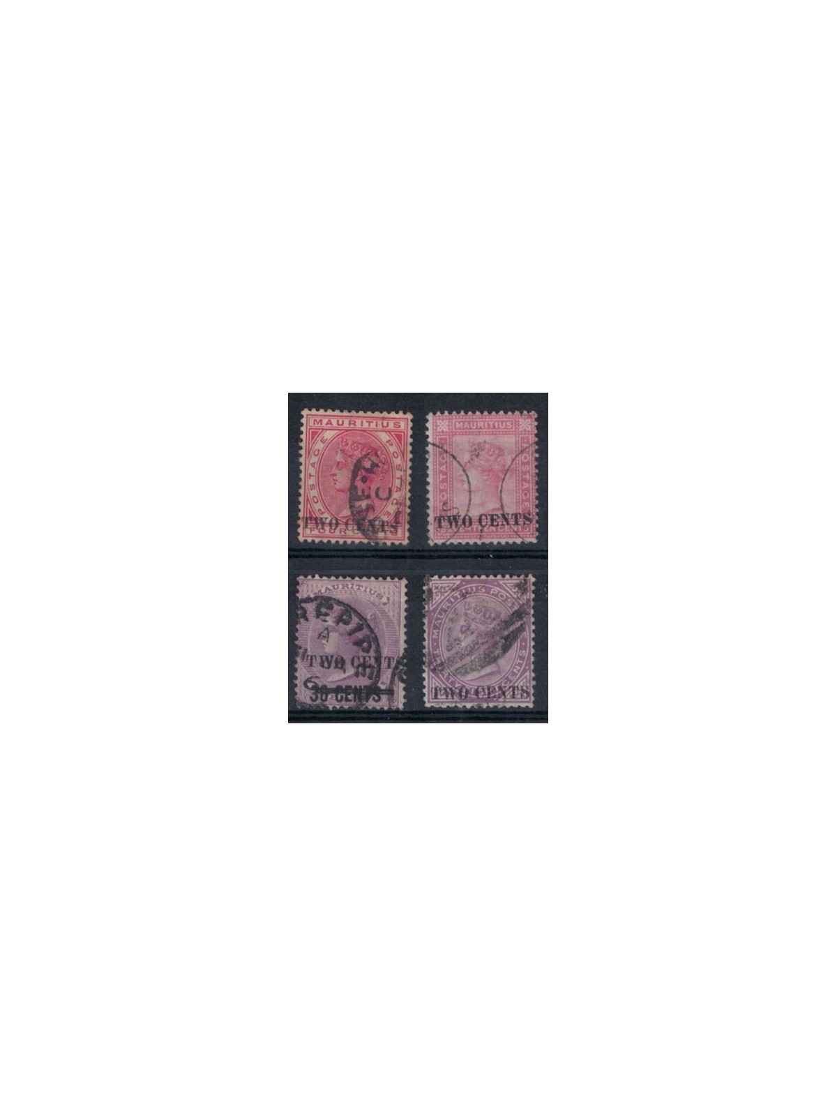 MAURITIUS 1891 Queen Victoria, overprinted Two Cents 4v us