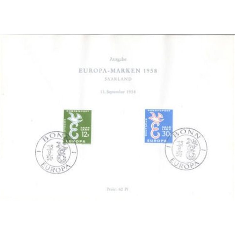SAAR 1958 Europa, Sonderblatt FDC 2v us