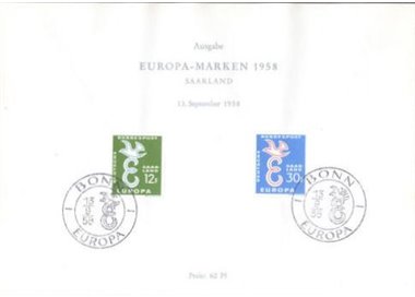 SAAR 1958 Europe, Sonderblatt FDC 2v us