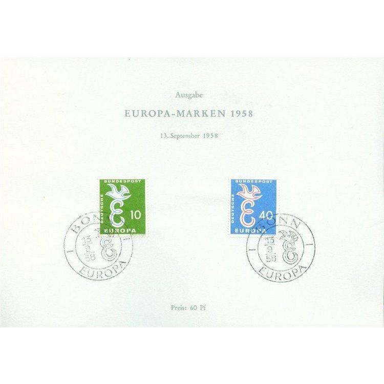 GERMANIA BRD 1958 Europa, Sonderblatt FDC 2v us