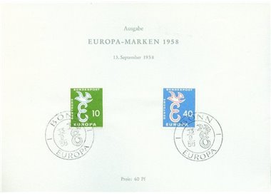 GERMANIA BRD 1958 Europa, Sonderblatt FDC 2v us