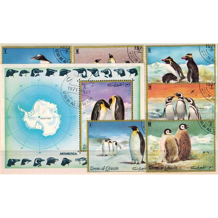 UMM AL QIWAIN 1972 Penguins 6v + 1 s/s us