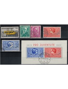 SWITZERLAND 1937 Complete year 5v + 1 s/s used