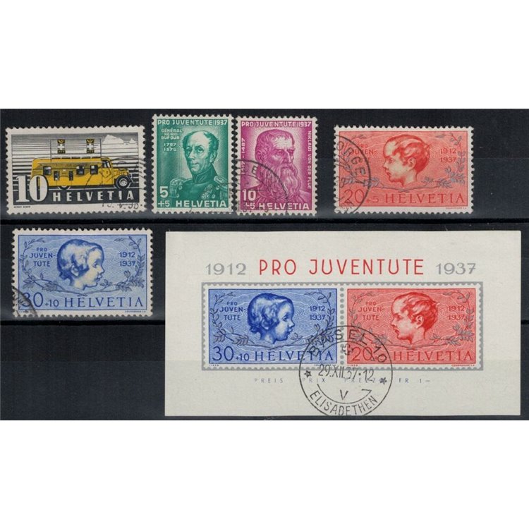 SWITZERLAND 1937 Complete year 5v + 1 s/s used