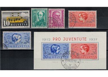 SWITZERLAND 1937 Complete year 5v + 1 s/s used