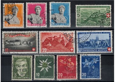 SWITZERLAND 1944 Complete year 11v used