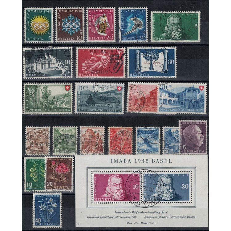 SVIZZERA 1948 Annata completa 22v + 1 BF us