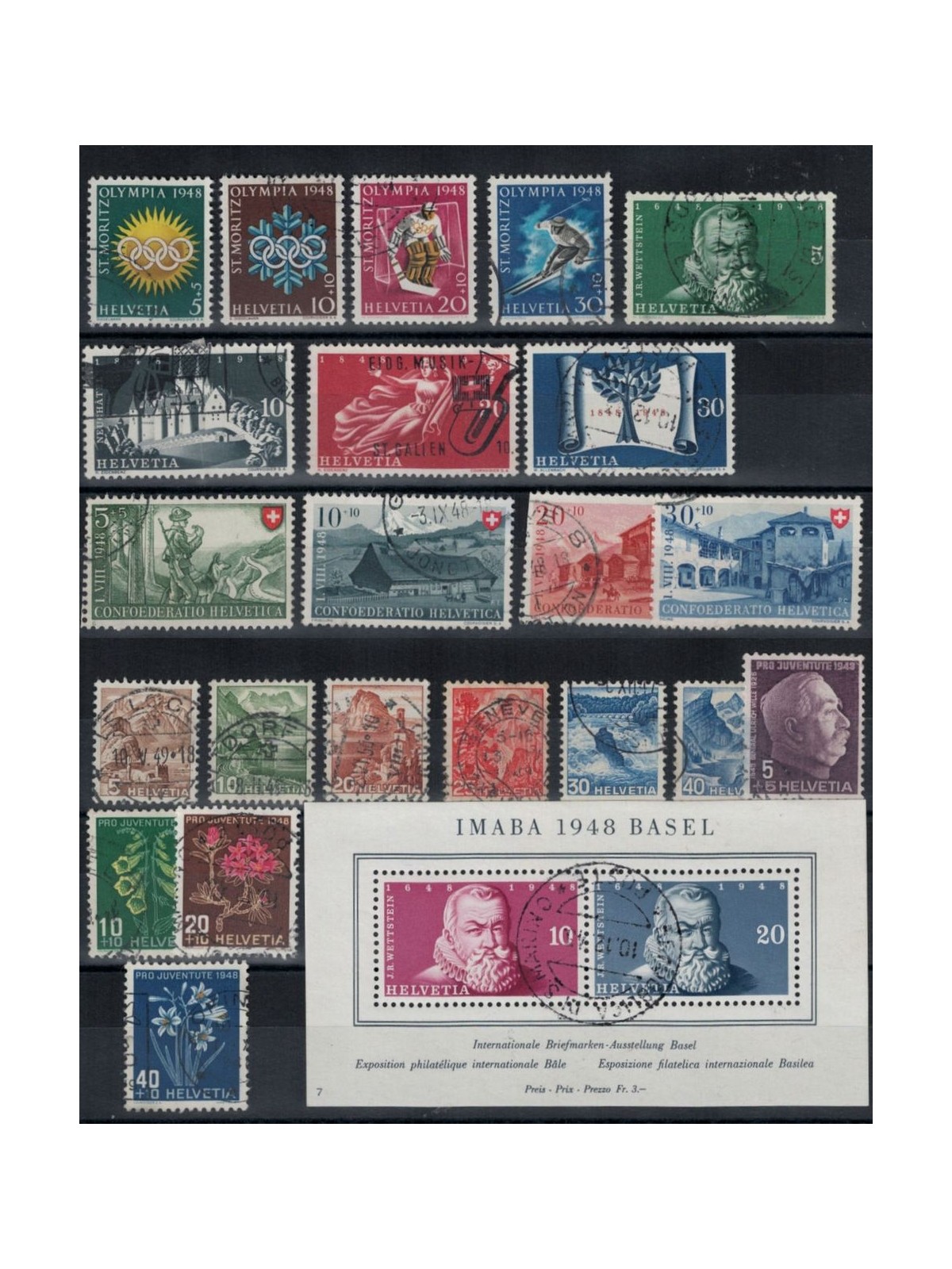SVIZZERA 1948 Annata completa 22v + 1 BF us