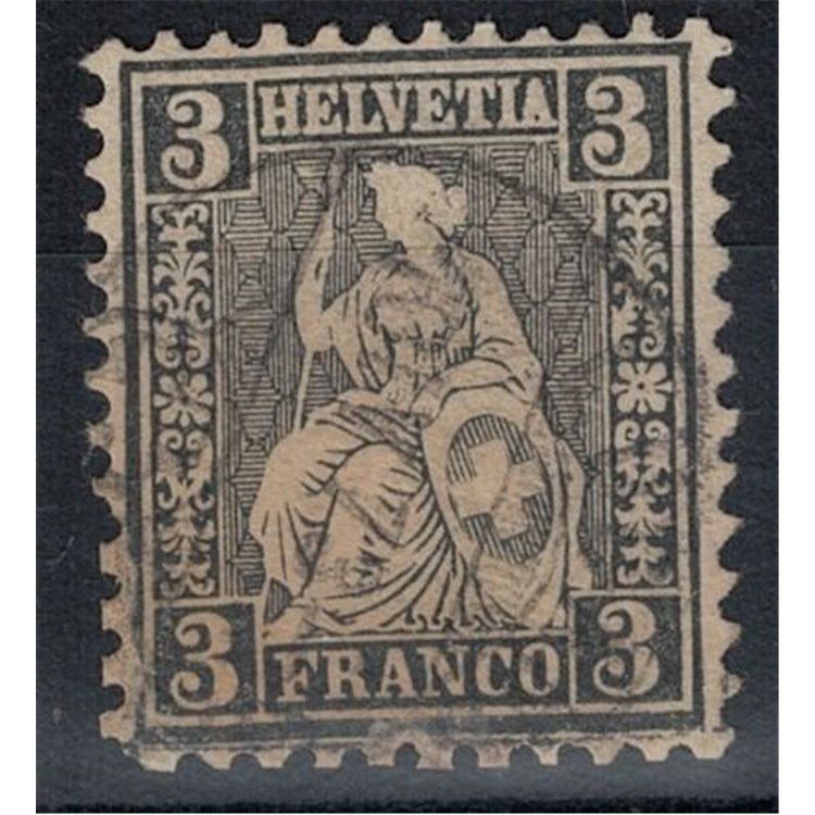 SVIZZERA 1862 Helvetia seduta 3 centesimi nero us