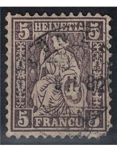 SVIZZERA 1862 Helvetia seduta 5 centesimi bruno us