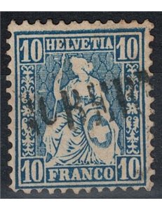 SVIZZERA 1862 Helvetia seduta 10 centesimi azzurro us