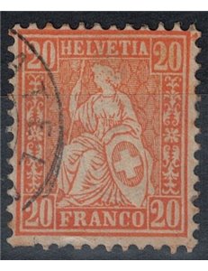 SVIZZERA 1862 Helvetia seduta 20 centesimi arancio us