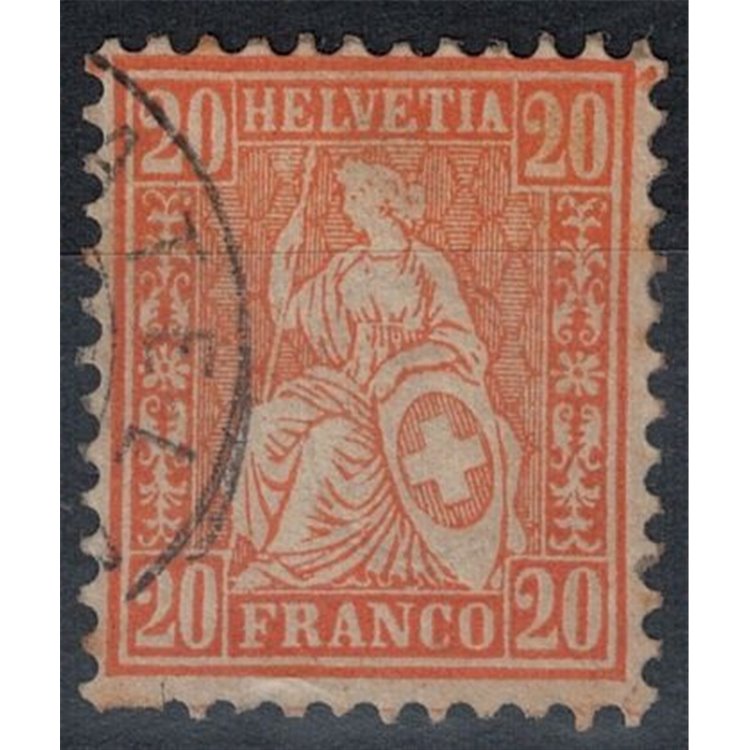 SWITZERLAND 1862 Helvetia seated 20 centimes orange used
