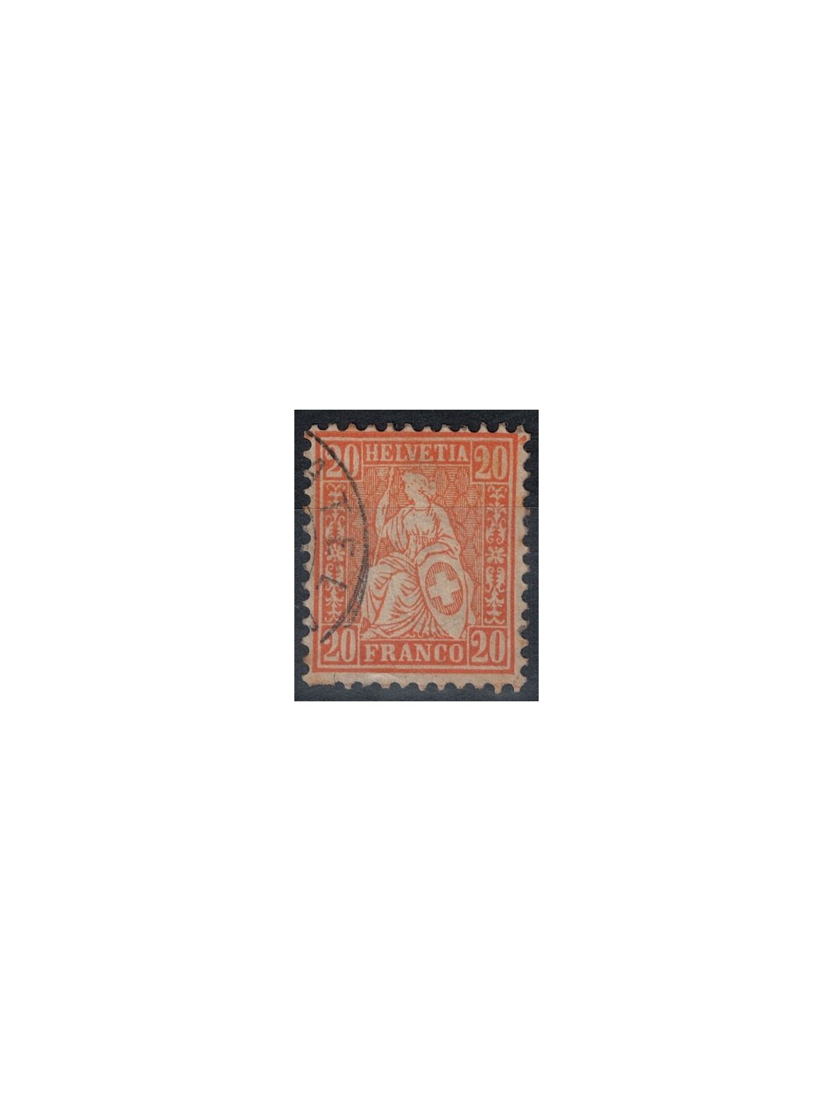 SVIZZERA 1862 Helvetia seduta 20 centesimi arancio us
