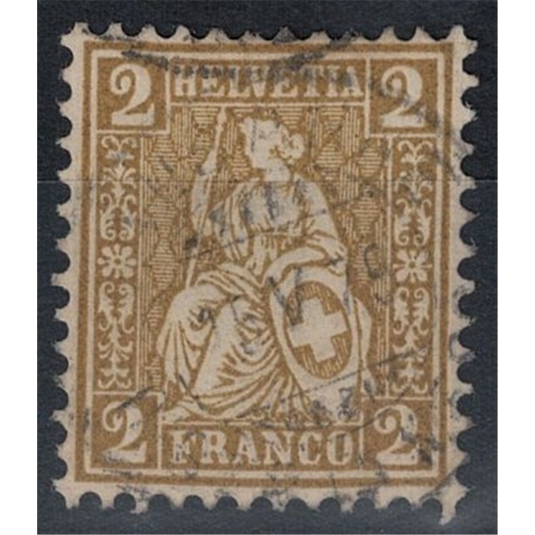 SVIZZERA 1867-78 Helvetia seduta 2 centesimi bistro us